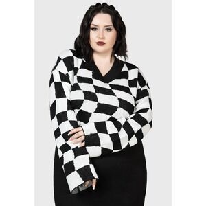 Killstar Wicked Games Womens Sweater 4X 4XL Cropped Black Gray Checks Goth NWT